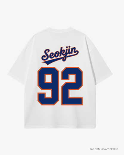 Bangtan Varsity Blue Edition Unisex Oversized T-Shirt | Antherr Core Seokjin (White) Cotton 240 GSM