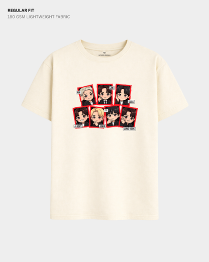 Chibi Arirang BTS Member Regular Fit T-Shirt | Antherr Core Off White Cotton 180 GSM