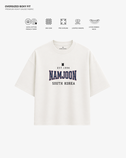 BTS Varsity Edition French Terry Oversized T-Shirt | Antherr Core Namjoon (Off-White) Cotton French Terry 260 GSM