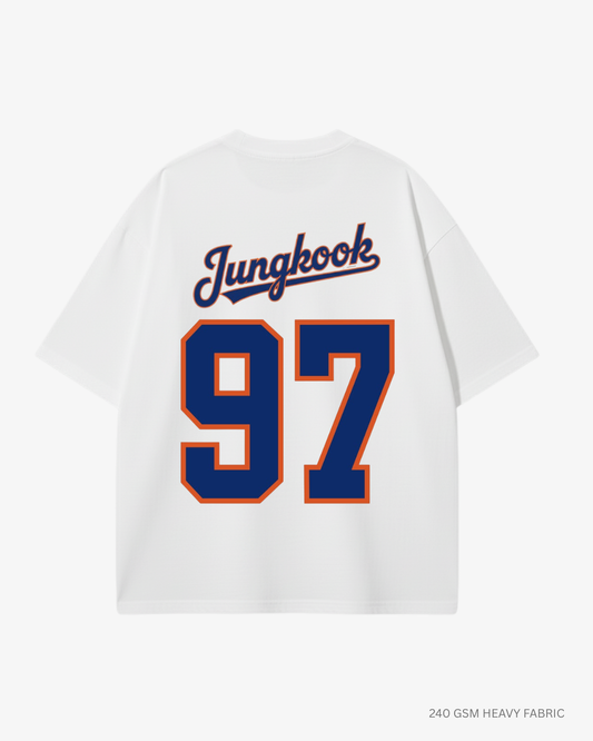 Bangtan Varsity Blue Edition Unisex Oversized T-Shirt | Antherr Core Jungkook (White) Cotton 240 GSM