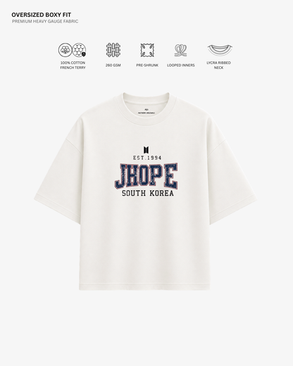 BTS Varsity Edition French Terry Oversized T-Shirt | Antherr Core JHope (Off-White) Cotton French Terry 260 GSM