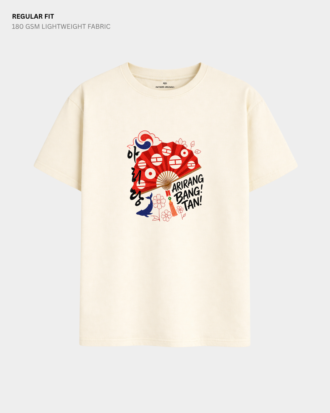 Arirang Bangtan BTS Regular Fit T-Shirt | Antherr Core Off White Cotton 180 GSM