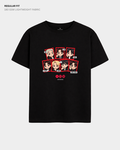 Chibi Arirang BTS Member Regular Fit T-Shirt | Antherr Core Black Cotton 180 GSM