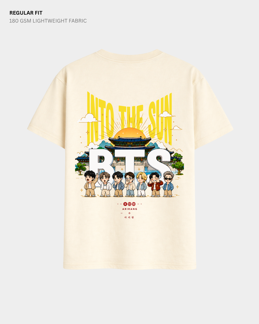 Chibi Into The Sun BTS Regular Fit T-Shirt | Antherr Core Off White Cotton 180 GSM