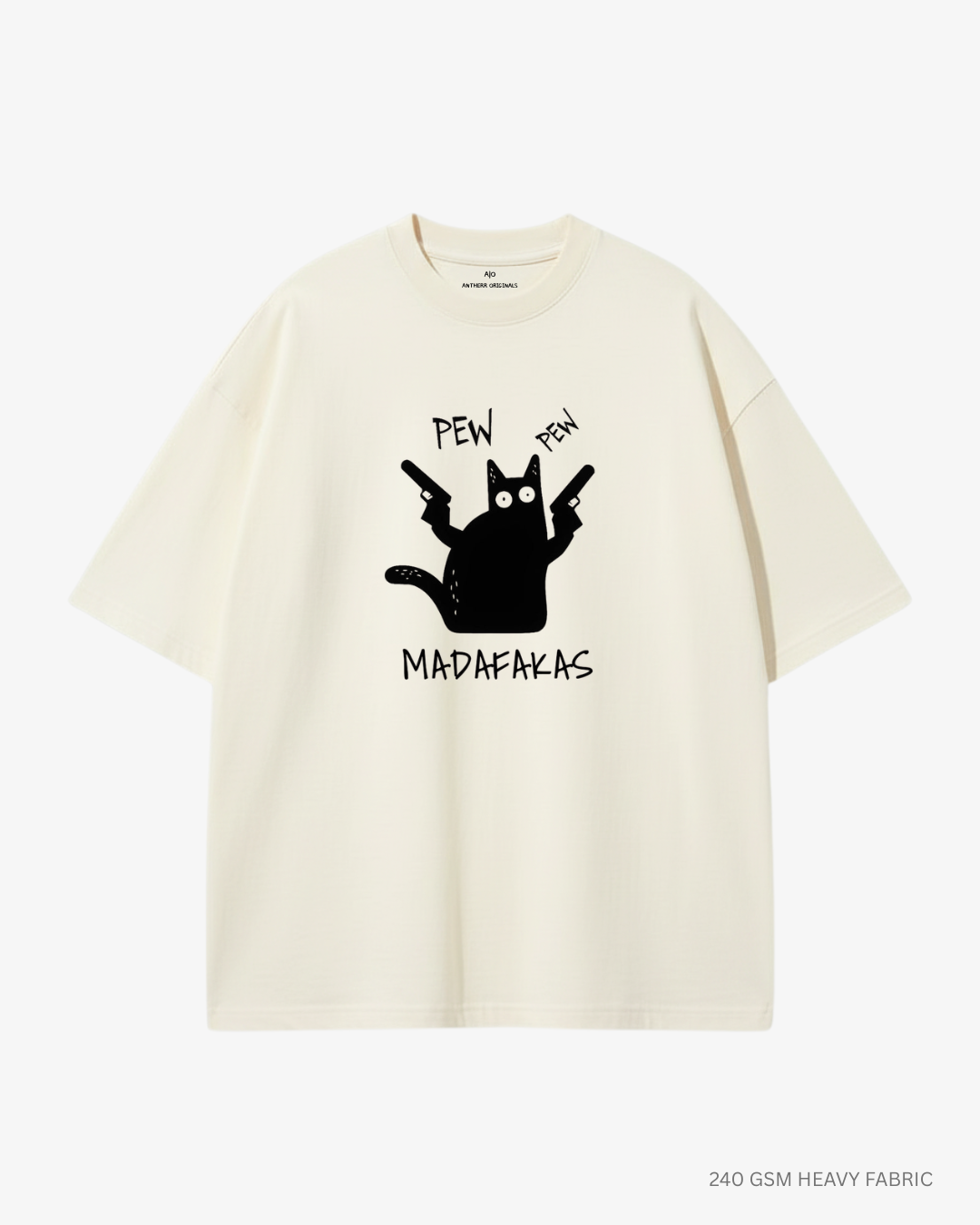 Pew Pew Unisex Oversized T-Shirt | Antherr Core OFF-WHITE 240 GSM Cotton