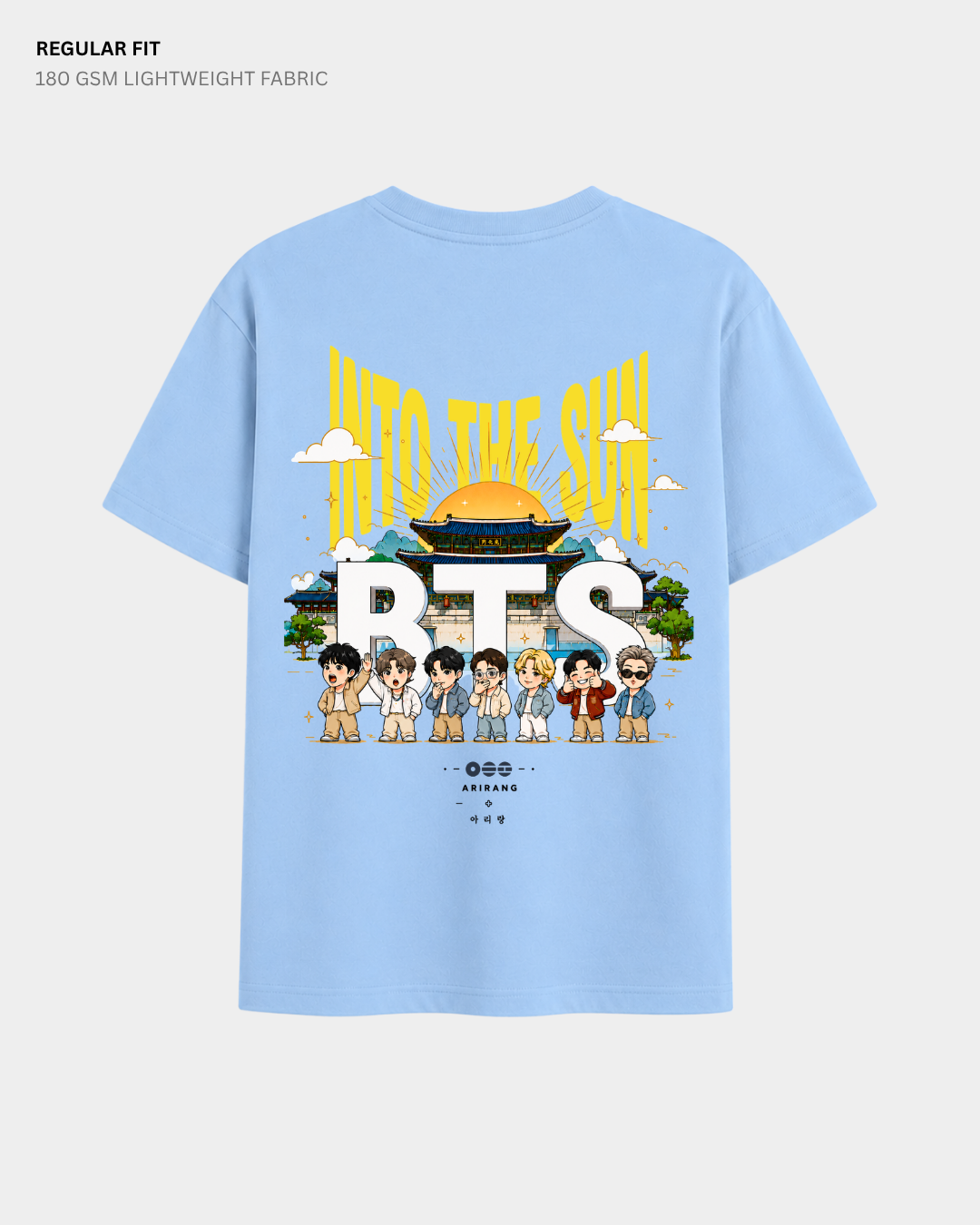 Chibi Into The Sun BTS Regular Fit T-Shirt | Antherr Core Baby Blue Cotton 180 GSM