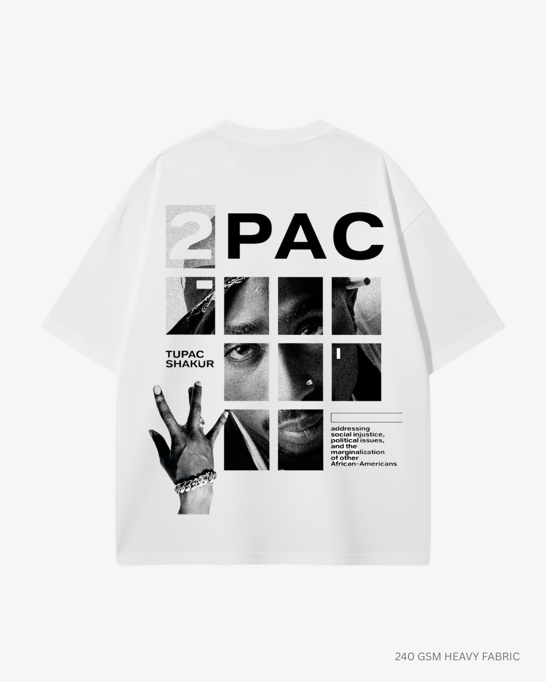 2Pak Tupac Unisex Oversized T-Shirt | Antherr Core WHITE Cotton 240 GSM