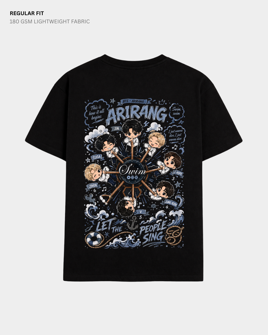 Chibi BTS Swim Arirang Regular Fit T-Shirt | Antherr Core Black Cotton 180 GSM