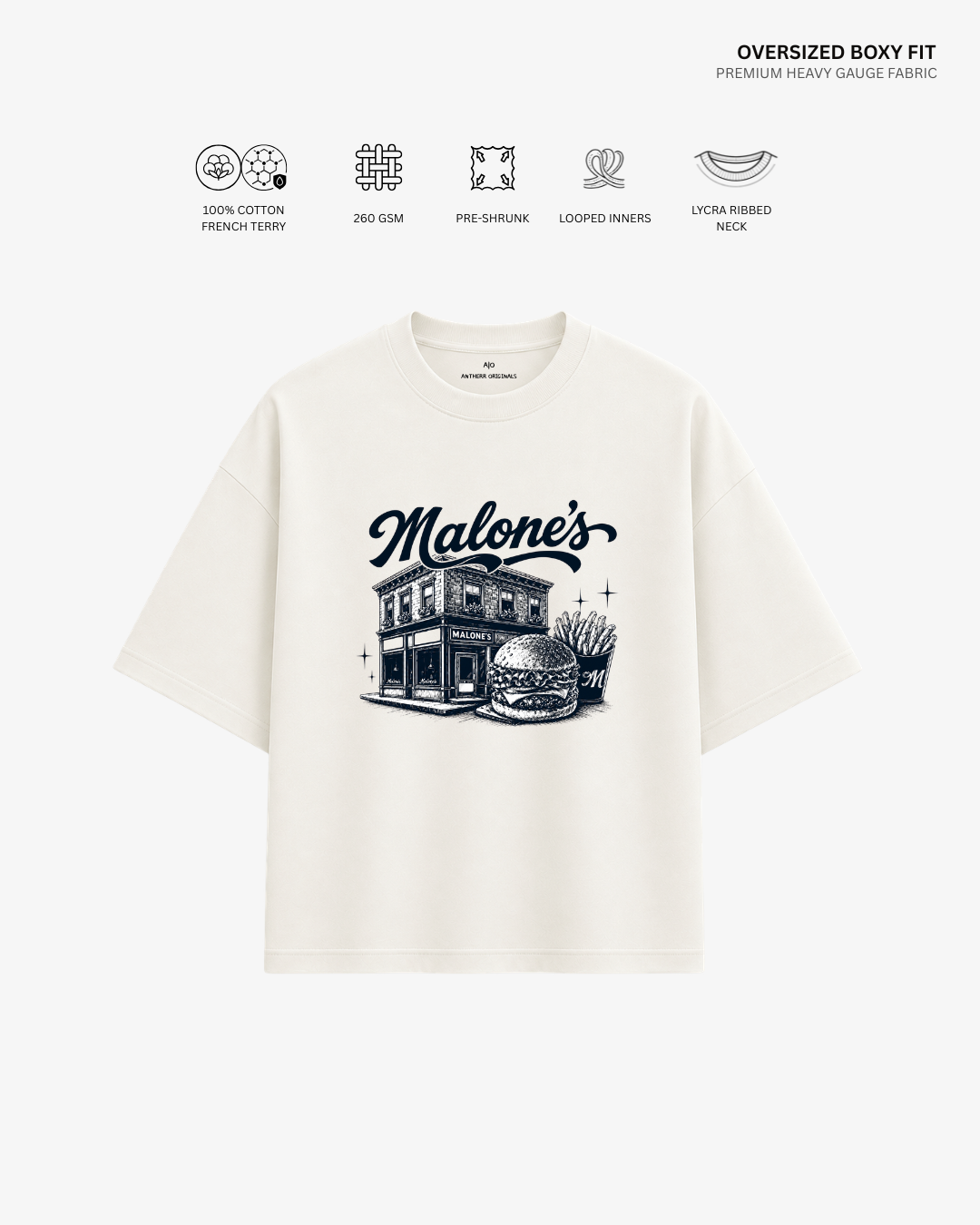 Melone's French Terry Oversized T-Shirt | Antherr Core OFF-WHITE Cotton French Terry 260 GSM
