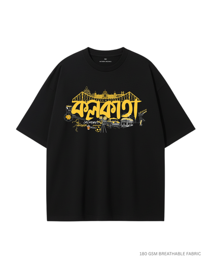 Kolkata Unisex Oversized T-Shirts 180 GSM Heavy Fabric | Antherr BLACK Cotton 180 GSM