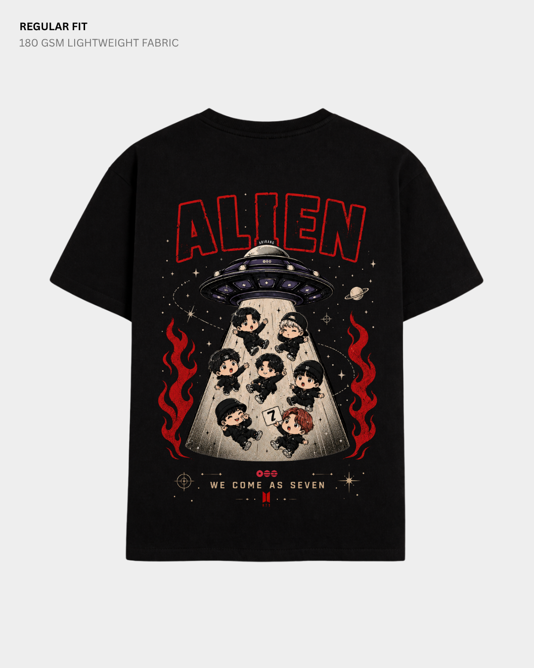 Chibi Alien Arirang BTS Regular Fit T-Shirt | Antherr Core Black Cotton 180 GSM