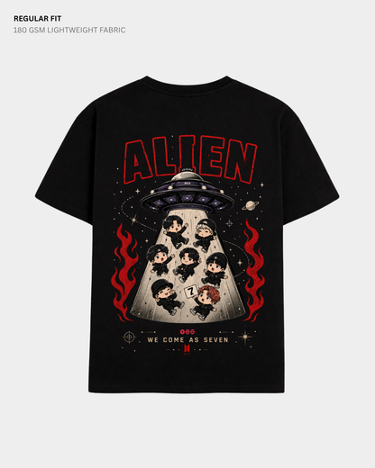 Chibi Alien Arirang BTS Regular Fit T-Shirt | Antherr Core Black Cotton 180 GSM