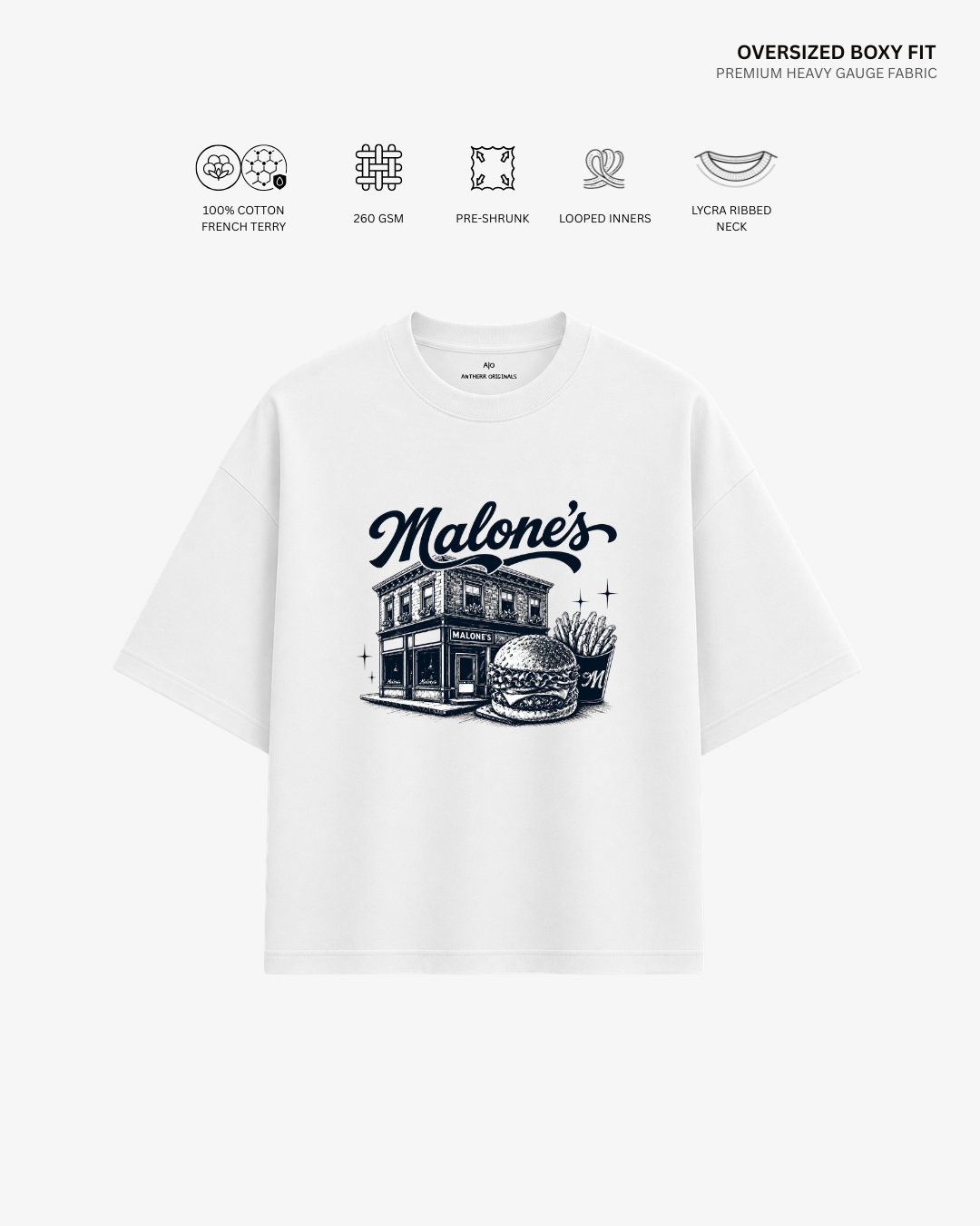 Melone's French Terry Oversized T-Shirt | Antherr Core WHITE Cotton French Terry 260 GSM