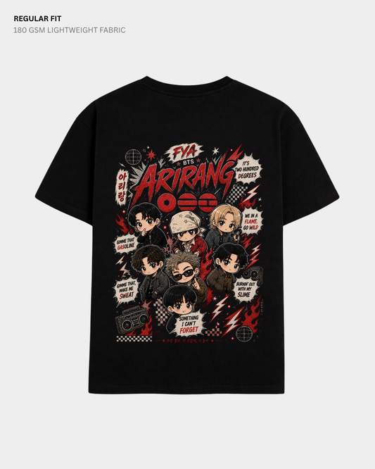 Chibi FYA Arirang BTS Regular Fit T-Shirt | Antherr Core Black Cotton 180 GSM