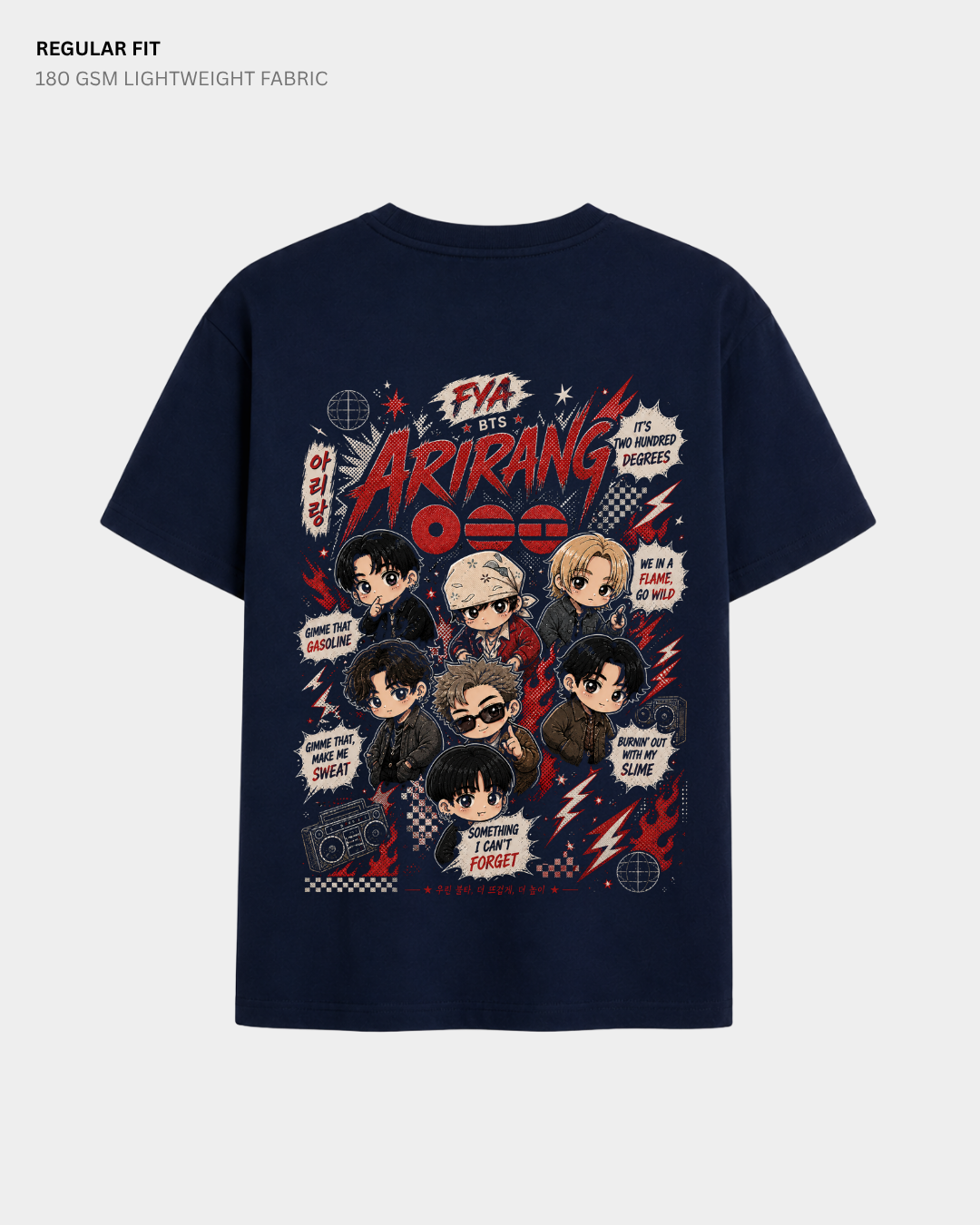 Chibi FYA Arirang BTS Regular Fit T-Shirt | Antherr Core Navy Blue Cotton 180 GSM