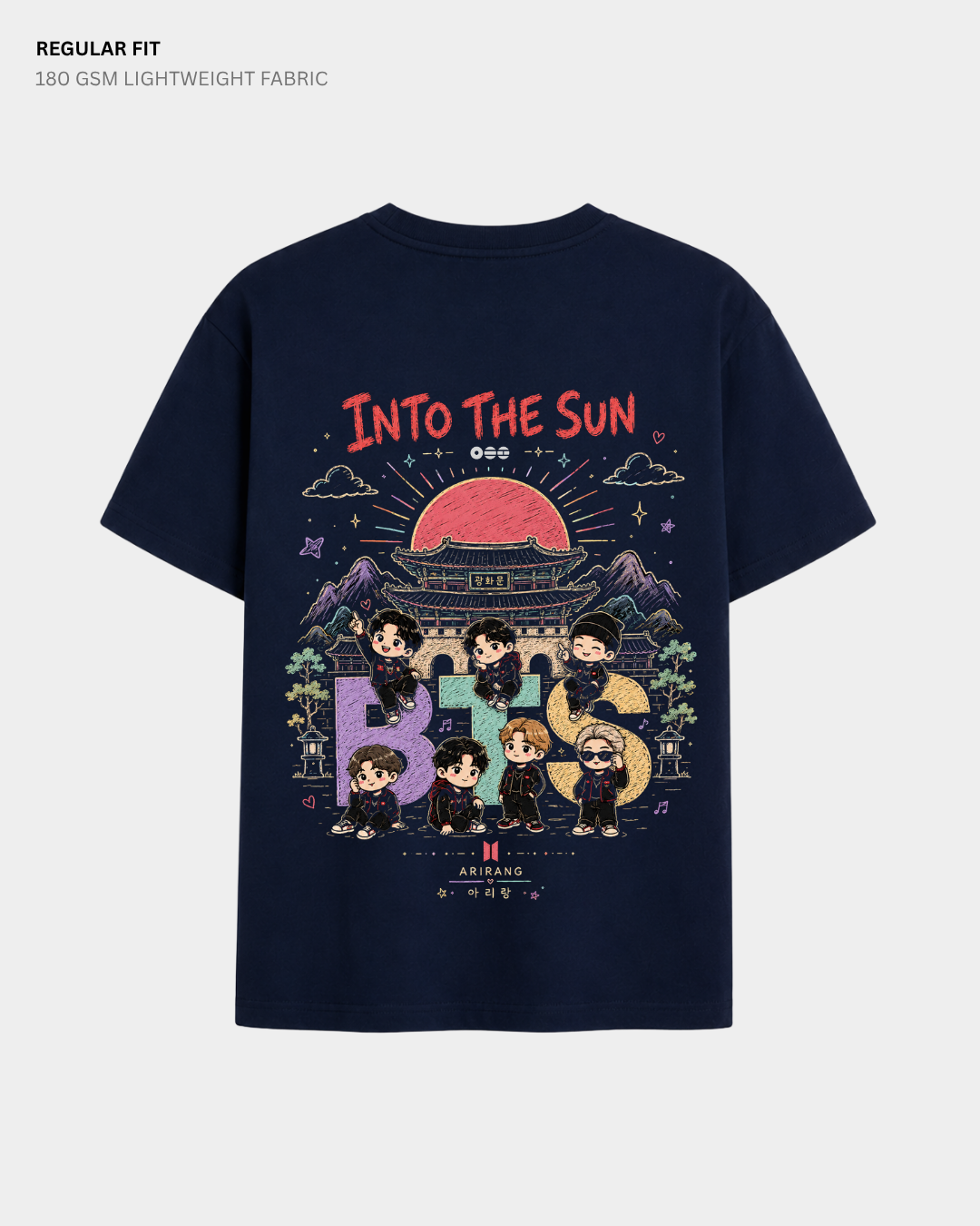 Chibi Into The Sun Arirang BTS Regular Fit T-Shirt | Antherr Core Navy Blue Cotton 180 GSM