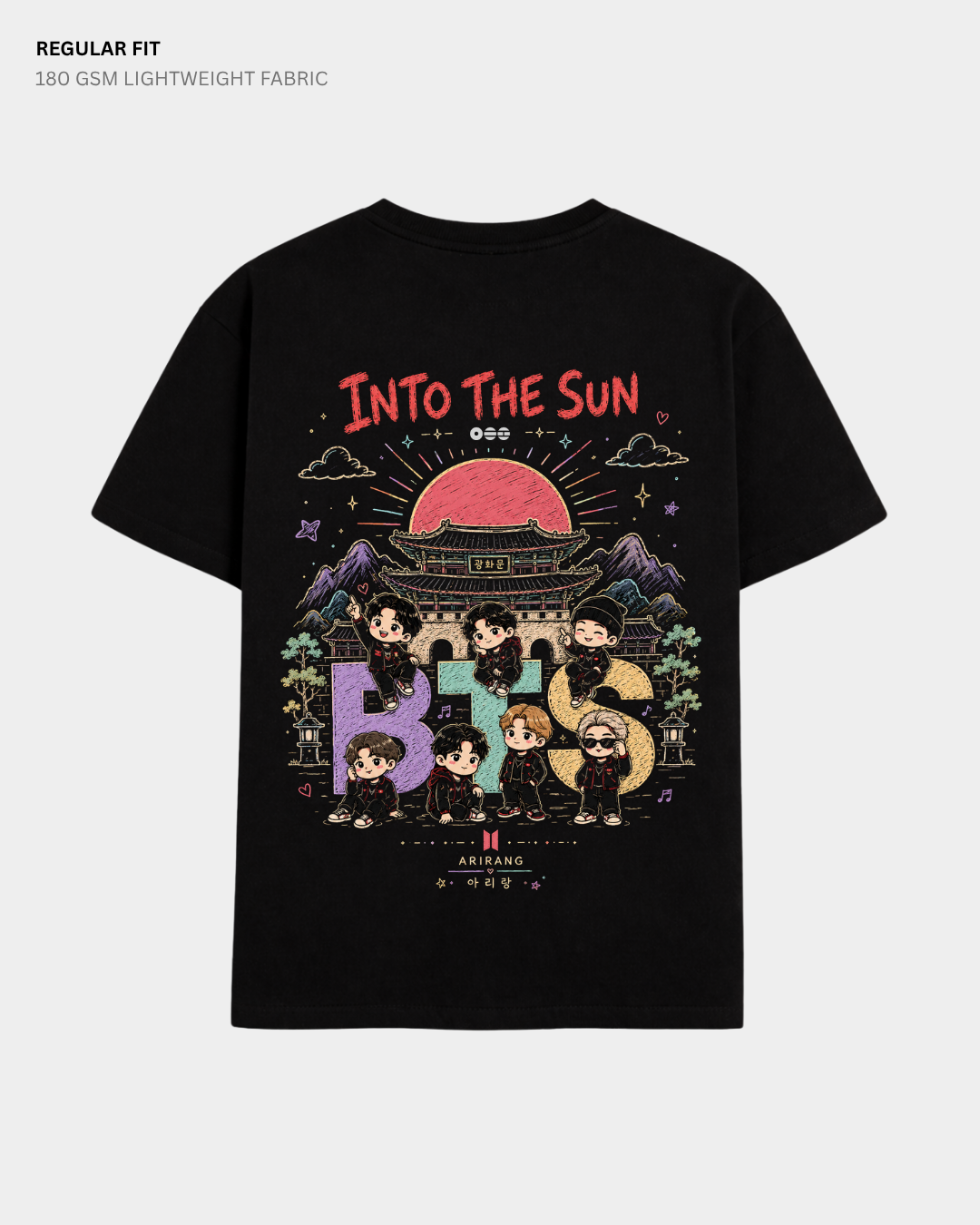 Chibi Into The Sun Arirang BTS Regular Fit T-Shirt | Antherr Core Black Cotton 180 GSM