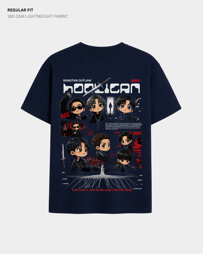 Chibi Hooligan Arirang BTS Regular Fit T-Shirt | Antherr Core Navy Blue Cotton 180 GSM