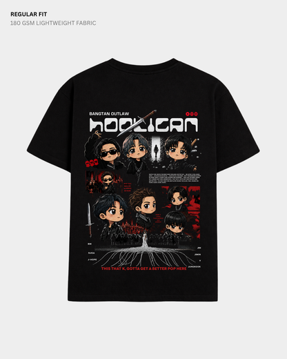 Chibi Hooligan Arirang BTS Regular Fit T-Shirt | Antherr Core Black Cotton 180 GSM