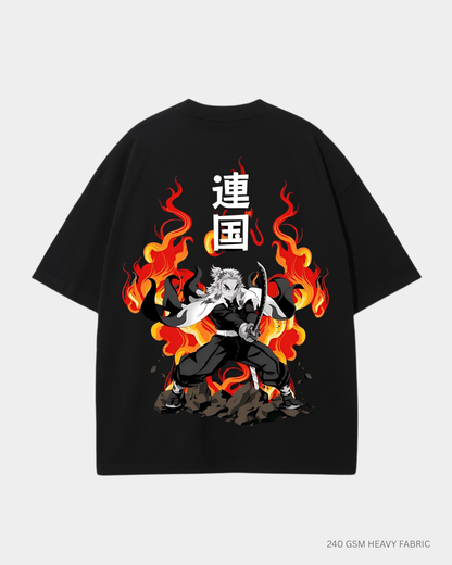 Rengoku Hashira Unisex Oversized T-Shirts | Antherr Core Black Cotton 240 GSM