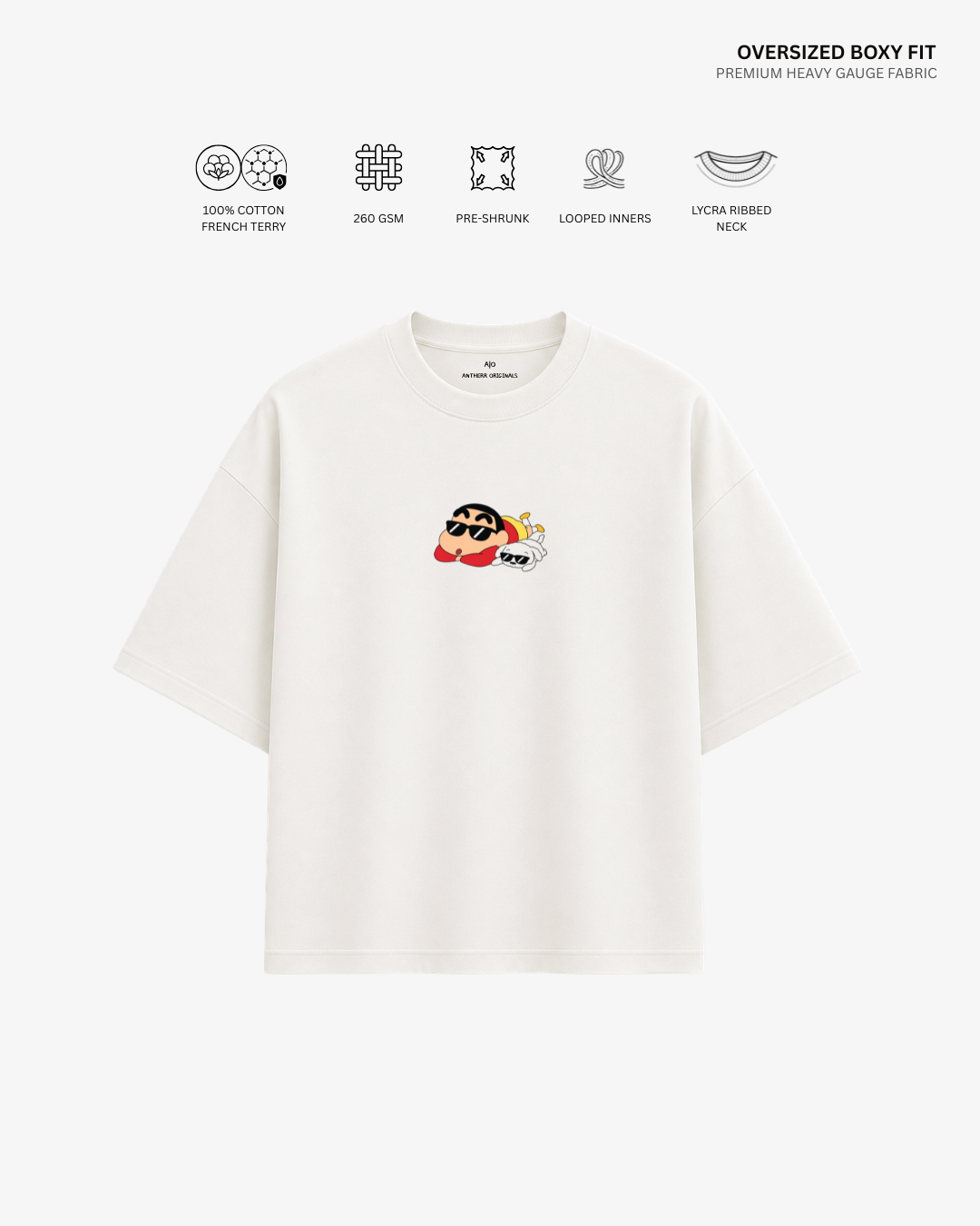 Shinchan Comic Chaos French Terry Oversized T-Shirt | Antherr Core