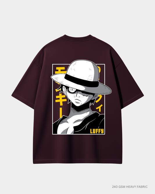 Luffy Unisex Oversized T-Shirt | Antherr MAROON Cotton 240 GSM