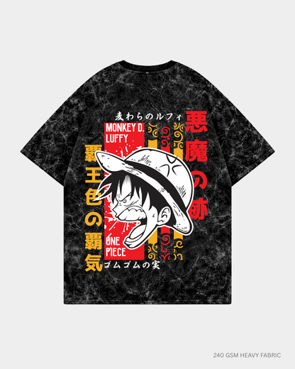 Monkey D. Luffy Pirate King Unisex Oversized T-Shirt | Antherr Core Acid Wash Black Cotton 240 GSM
