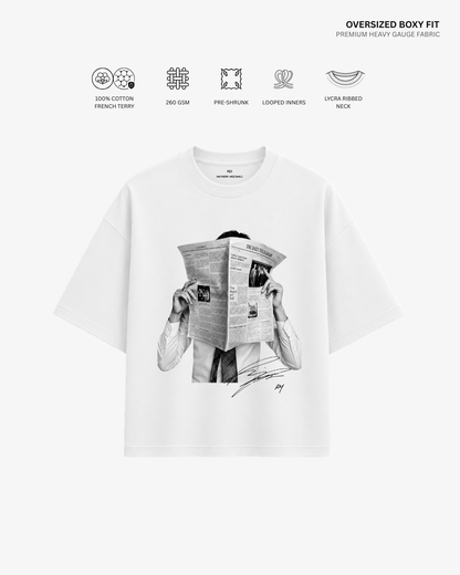 Bangtan Boys French Terry Oversized T-Shirt | Antherr Core RM (White) Cotton French Terry 260 GSM