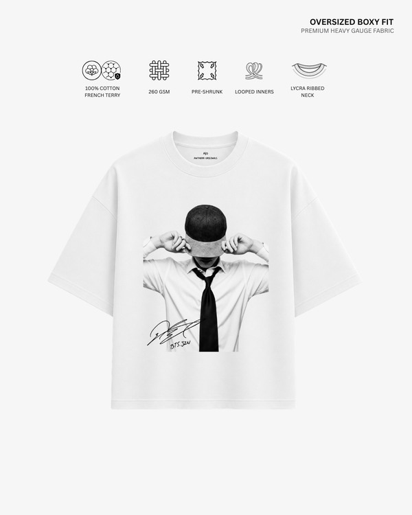 Bangtan Boys French Terry Oversized T-Shirt | Antherr Core Jin (White) Cotton French Terry 260 GSM