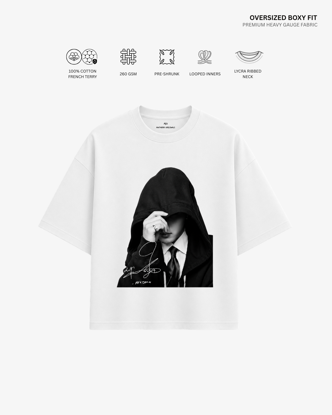 Bangtan Boys French Terry Oversized T-Shirt | Antherr Core Jimin (White) Cotton French Terry 260 GSM