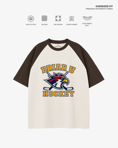 Briar University Hawks Unisex Ranglan Oversized T-Shirt | Antherr Core Coffee Brown-Off White Cotton 180 GSM