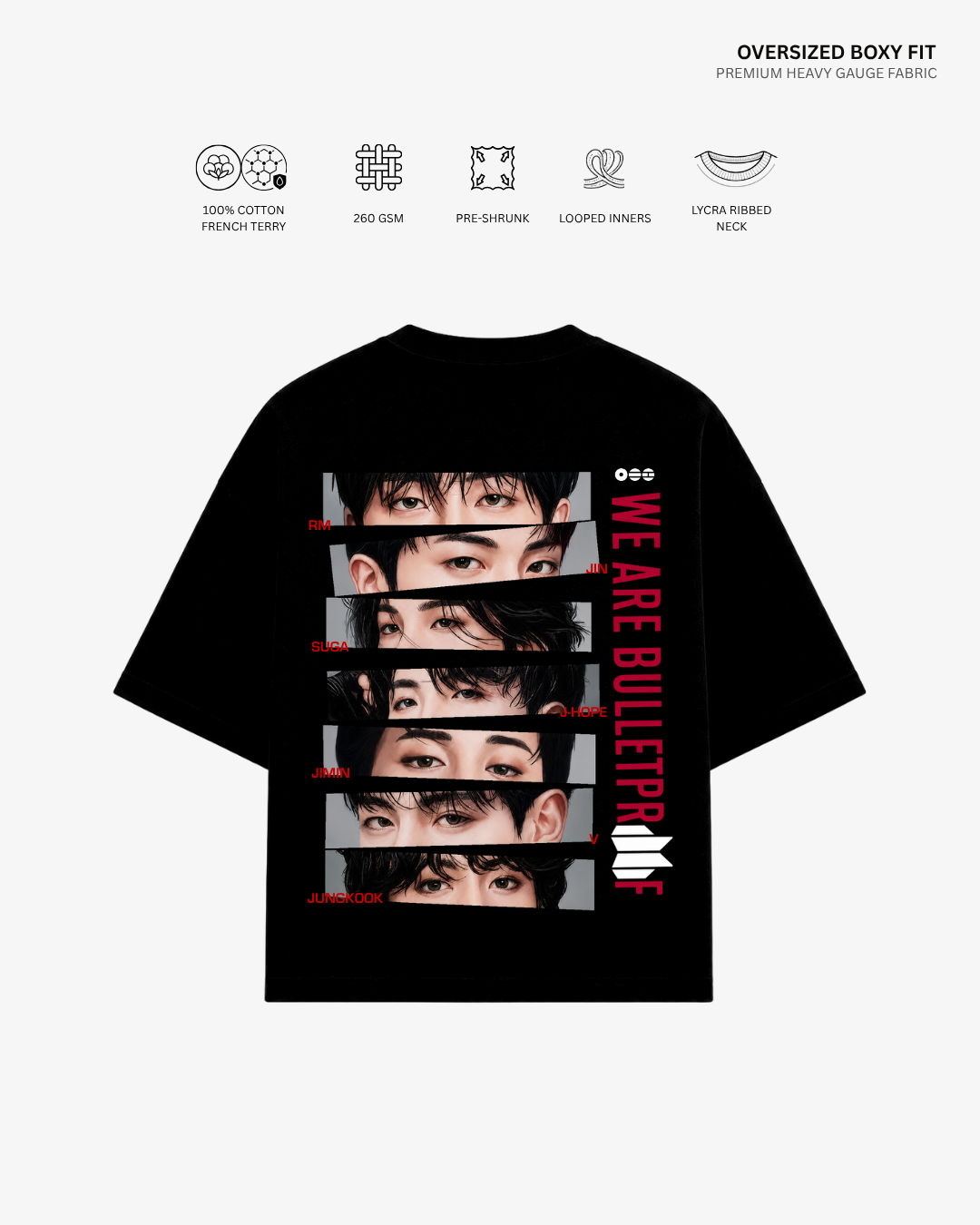 We Are Bulletproof French Terry Oversized T-Shirt | Antherr Core Black Cotton French Terry 260 GSM