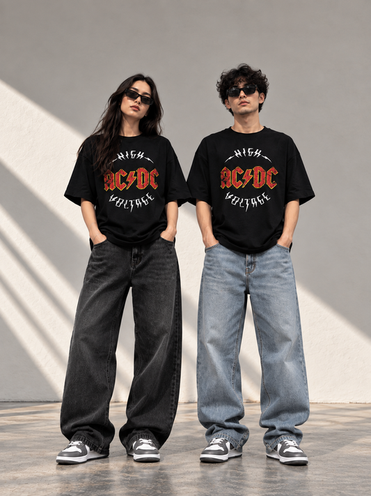 AC DC High Voltage Graphic French Terry Oversized T-Shirt | Antherr Core