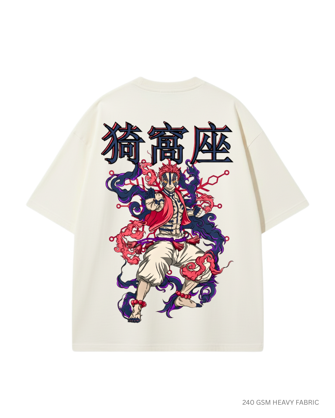Akaza Upper Moon 3: Anime Unisex Oversized T-Shirts Off-White Cotton 240 GSM
