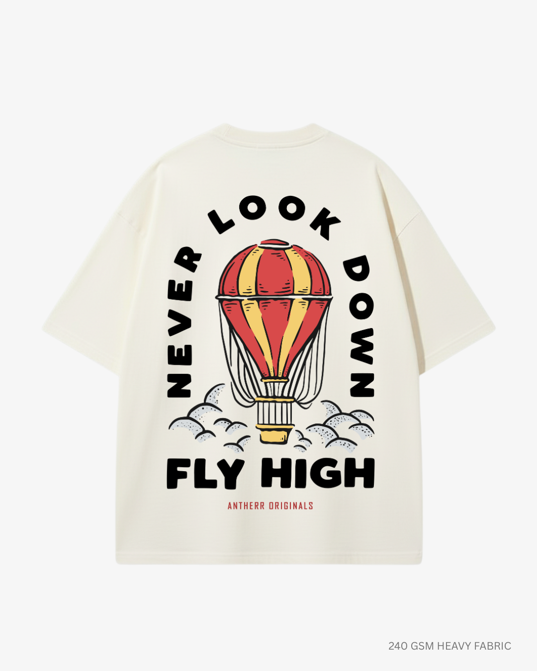 Fly High Oversized T-Shirt for Men & Women | Antherr Originals Off-White Cotton 240 GSM