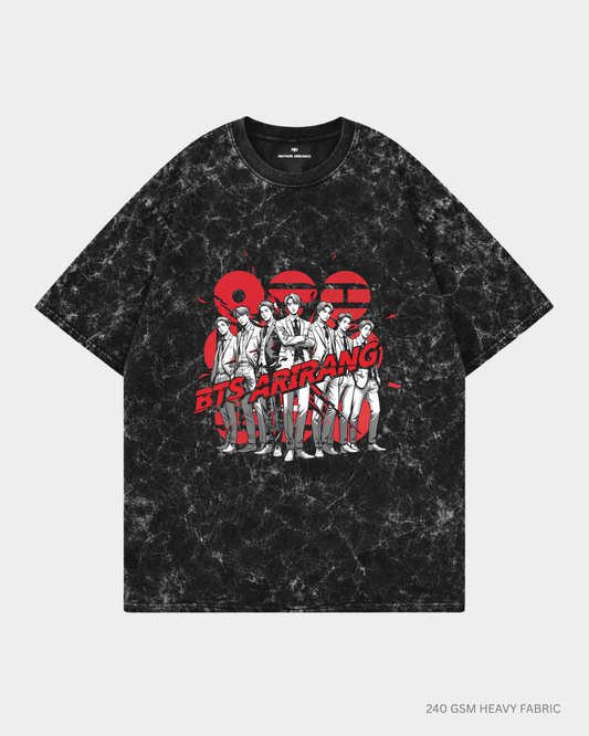 BTS Arirang Members Unisex Oversized T-Shirt | Antherr Core Acid Wash Black Cotton 240 GSM