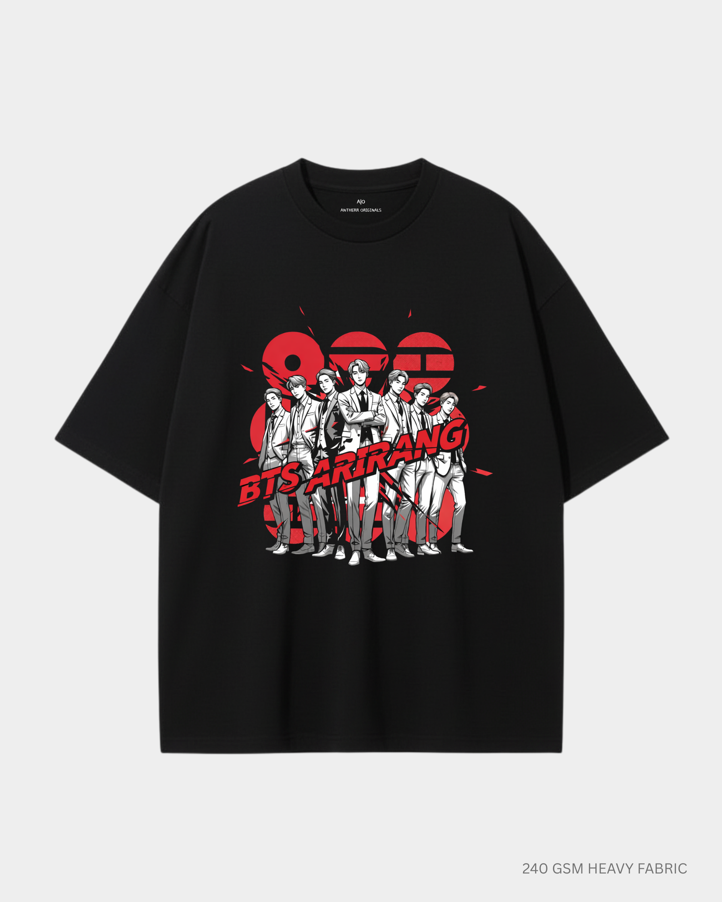 BTS Arirang Members Unisex Oversized T-Shirt | Antherr Core Black Cotton 240 GSM