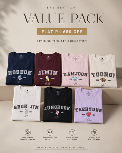 BTS Crew Unisex Regular Fit T-Shirt PACK OF 7