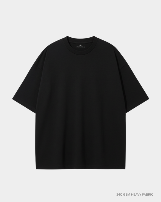 Basic Black Unisex Oversized T-Shirt | Antherr Originals BLACK Cotton 240 GSM