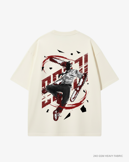 Chainsaw Man Anime Unisex Oversized T-Shirt | Antherr Core Off-White Cotton 240 GSM