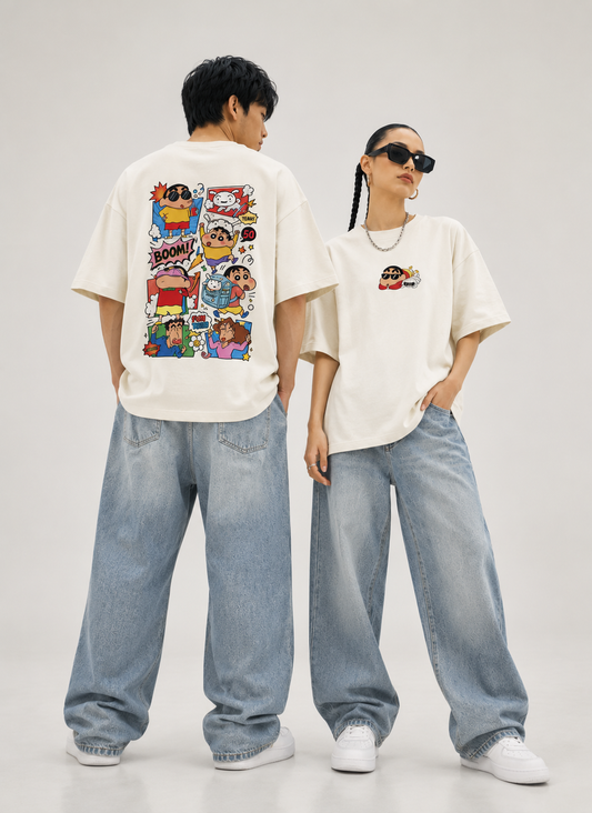 Shinchan Comic Chaos French Terry Oversized T-Shirt | Antherr Core