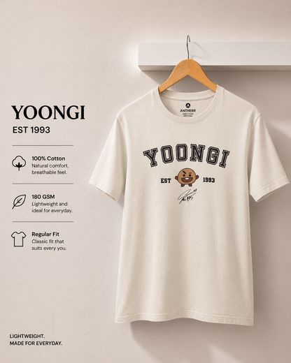 BTS Crew Unisex Regular Fit T-Shirt Yoongi Off White