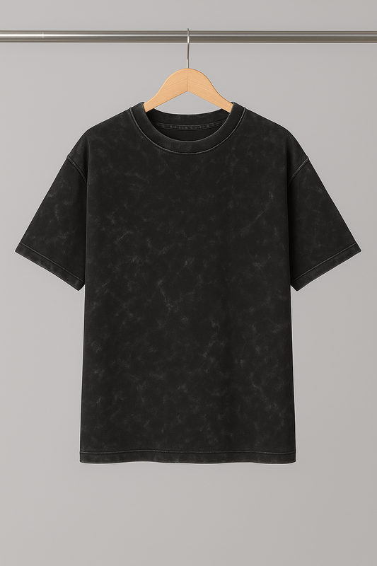 Acid Wash Oversized T-shirt for Women: Black