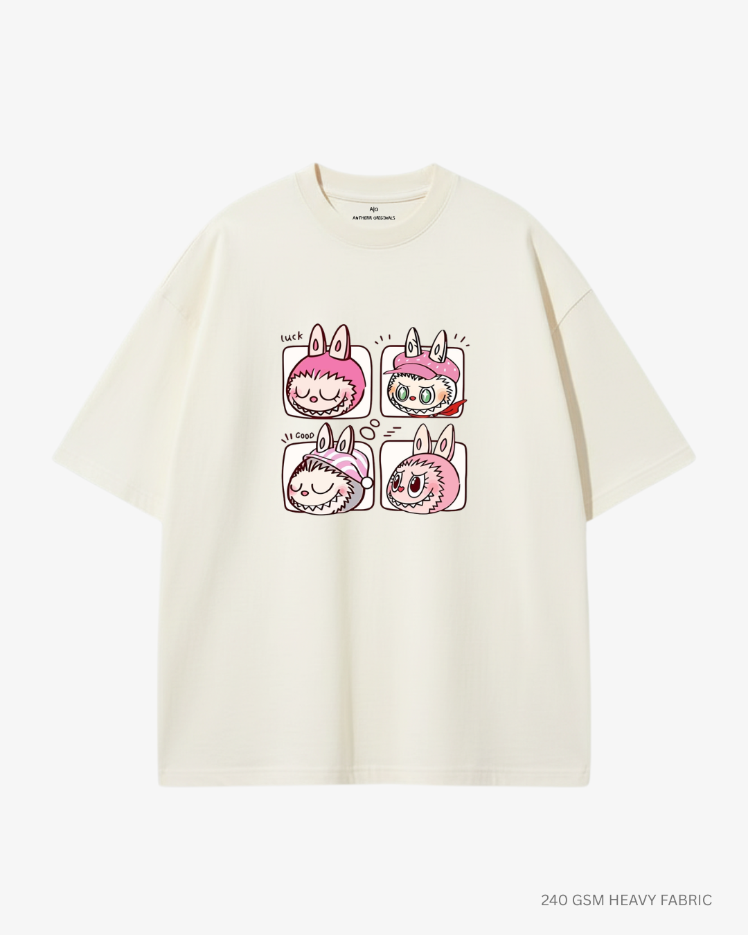 Chibi Labubu Unisex Oversized T-Shirt OFF-WHITE 240 GSM Cotton