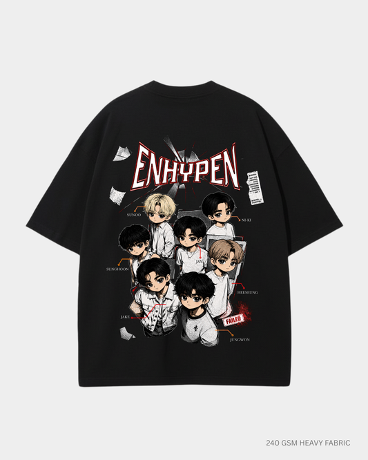 Chibi Enhypen Unisex Oversized T-Shirt | Antherr Core Black Cotton 240 GSM