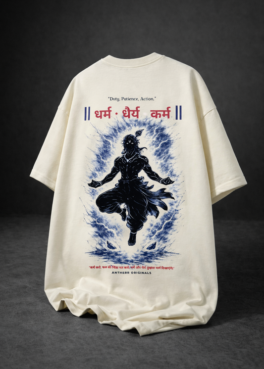 Dharma Lord Krishna Unisex Oversized T-Shirt | Antherr Originals OFF WHITE Cotton 240 GSM