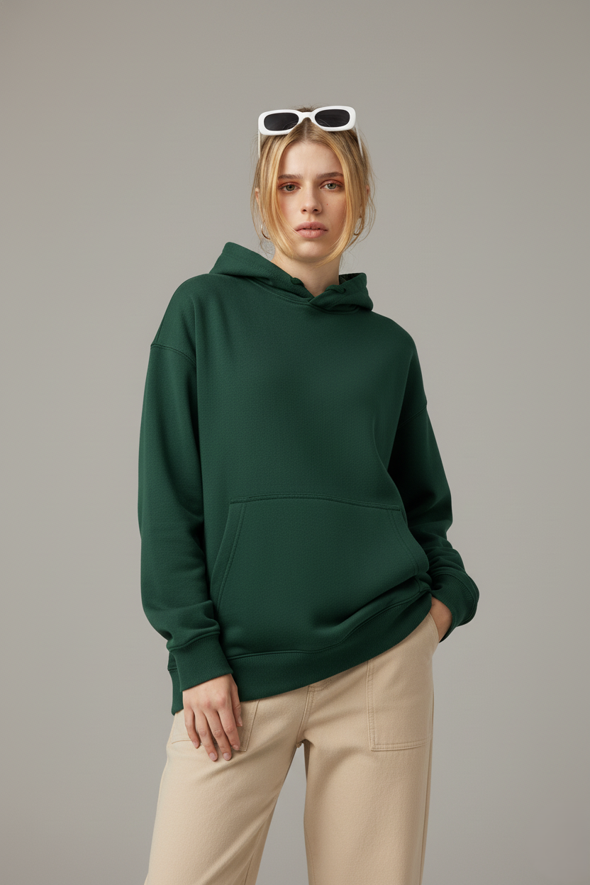 Basic Bottle Green Unisex Winter Hoodies
