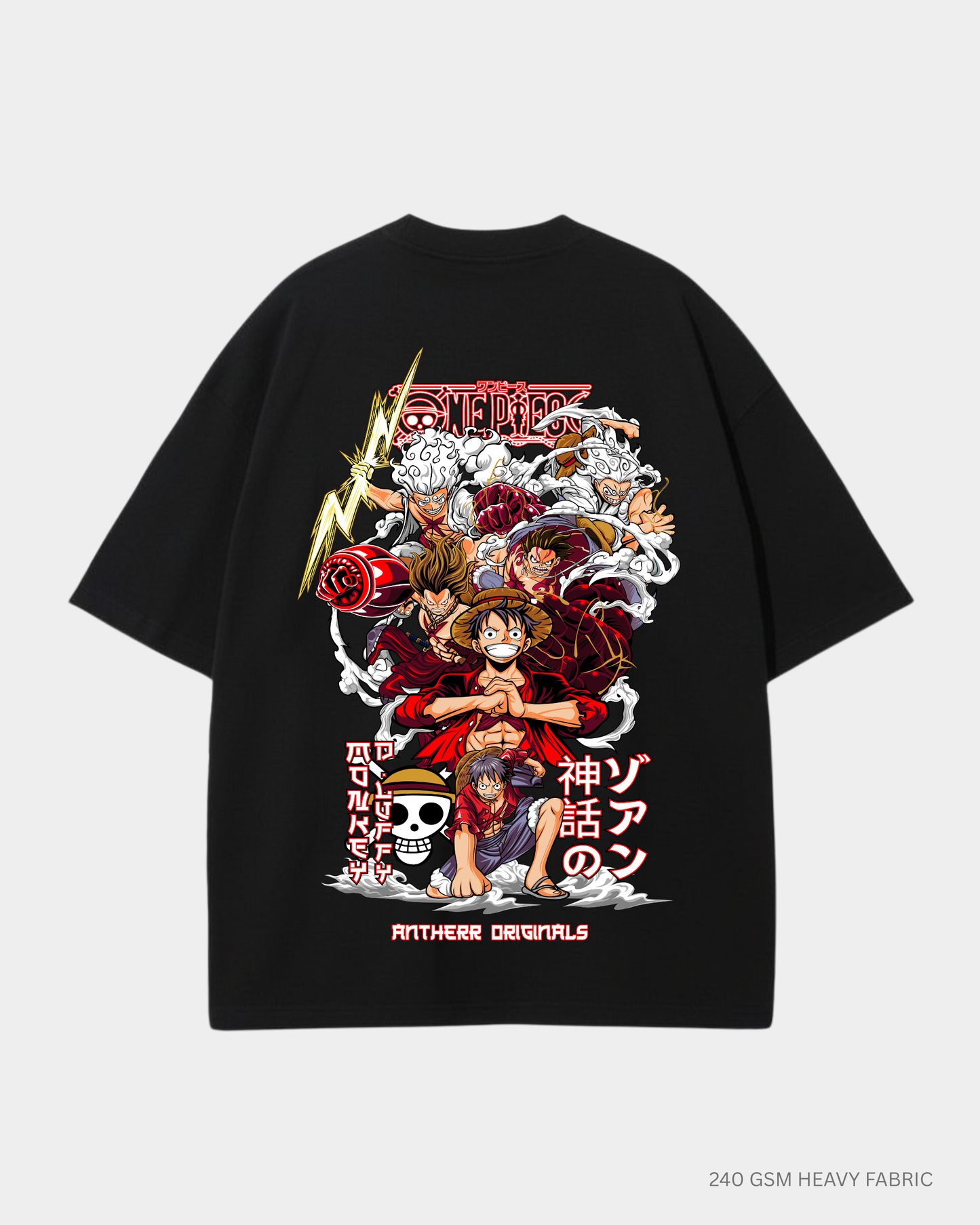 Luffy Gear 5- One Piece: Anime- Oversized T-Shirts Black 240 GSM