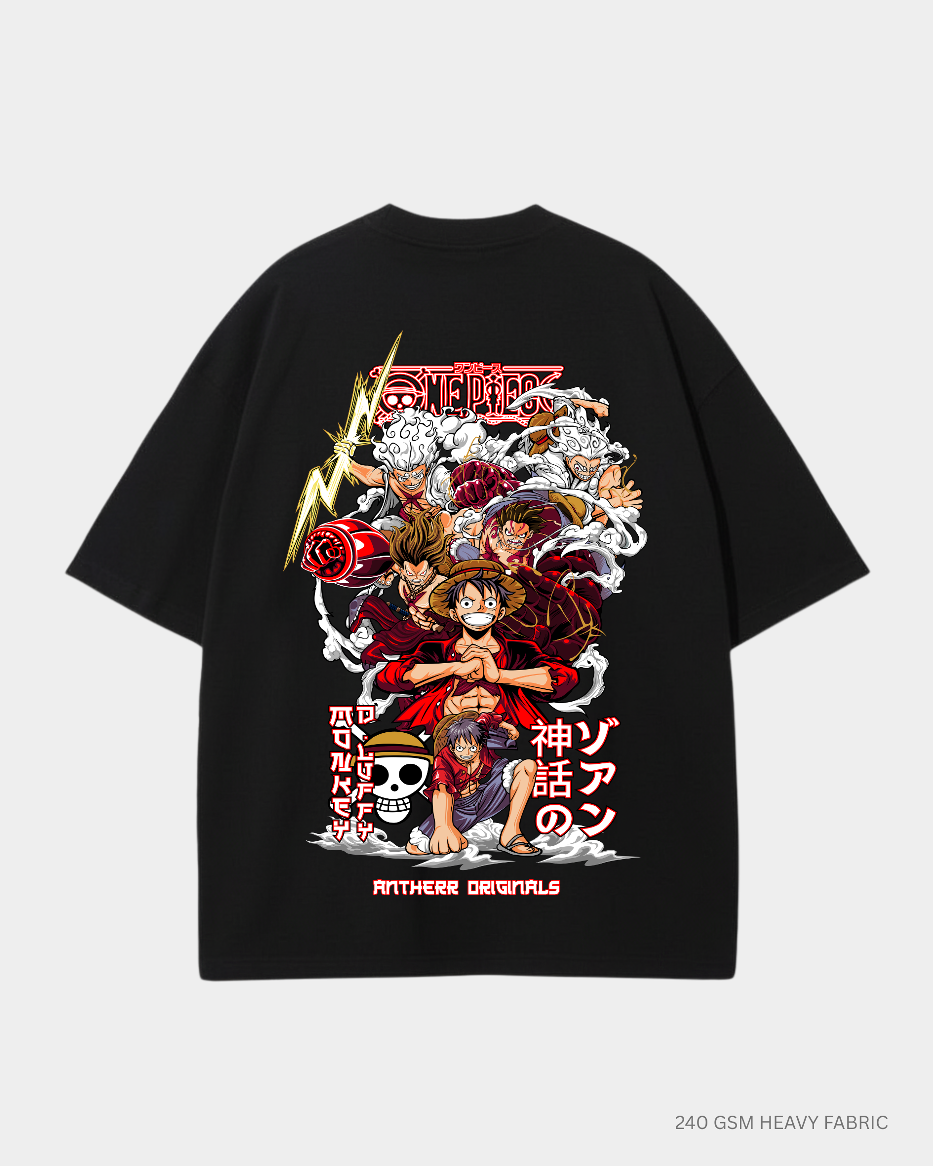 Luffy Gear 5- One Piece: Anime- Oversized T-Shirts Black 240 GSM