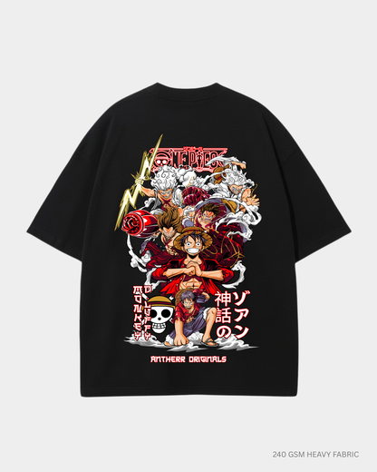 Luffy Gear 5- One Piece: Anime- Oversized T-Shirts Black 240 GSM
